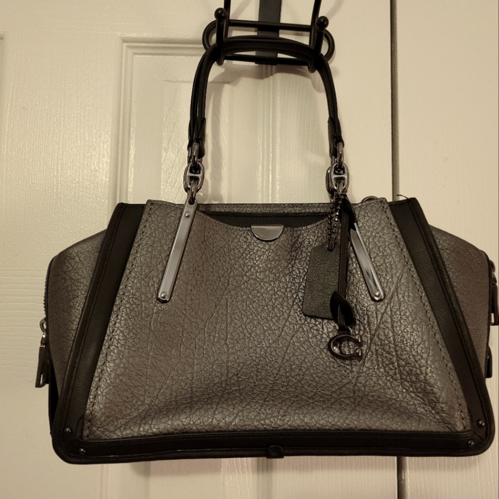 Grey and black Coach purse